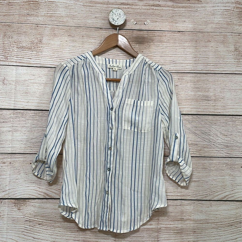Indigo Rose Striped Shirt Petite Small Mid Sleeves